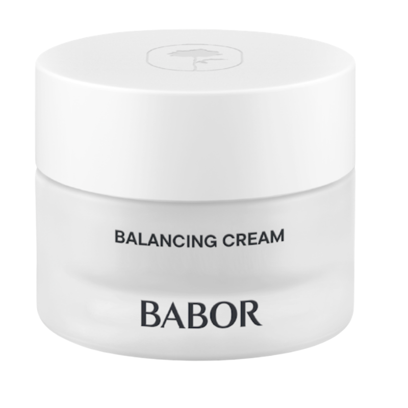 BABOR Balancing Cream in schlichtem, weißen Tiegel, ausgleichende Gesichtscreme für Mischhaut und ölige Haut, reguliert den Feuchtigkeitshaushalt und sorgt für ein klares, mattiertes Hautbild.