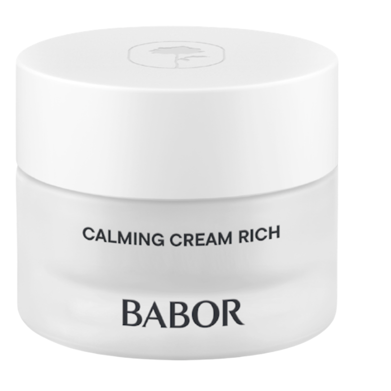 BABOR Calming Cream Rich in schlichtem, weißen Tiegel, reichhaltige beruhigende Gesichtscreme für trockene und empfindliche Haut, stärkt die Hautbarriere und sorgt für intensive Pflege und Entspannung der Haut.