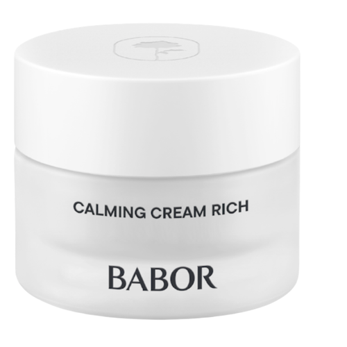 BABOR Calming Cream Rich in schlichtem, weißen Tiegel, reichhaltige beruhigende Gesichtscreme für trockene und empfindliche Haut, stärkt die Hautbarriere und sorgt für intensive Pflege und Entspannung der Haut.