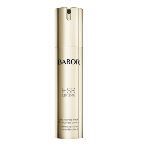 BABOR HSR Lifting Anti-Wrinkle Neck & Décolleté Cream in eleganter goldener Pumpspender-Flasche, straffende Anti-Aging Pflege für Hals und Dekolleté zur sichtbaren Reduktion von Falten und für ein glatteres Hautbild.