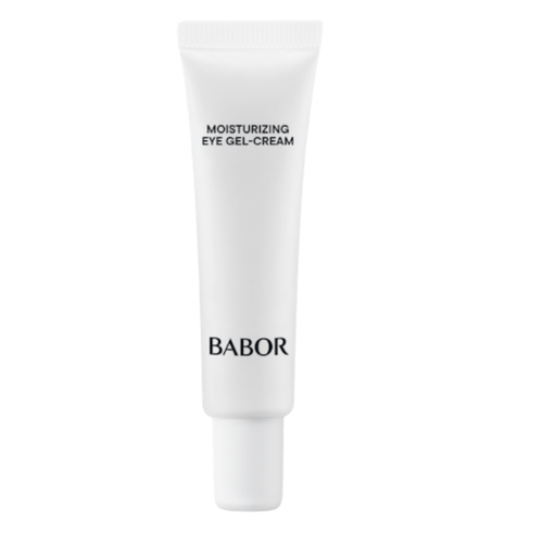 BABOR Moisturizing Eye Gel-Cream in schlanker, weißer Tube, feuchtigkeitsspendende Augenpflege für eine erfrischte, glatte und hydratisierte Augenpartie.