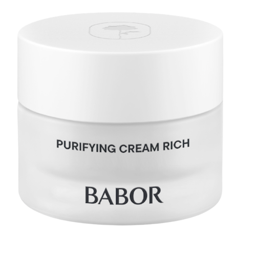 BABOR Purifying Cream Rich in schlichtem, weißen Tiegel, reichhaltige klärende Gesichtscreme für unreine und gleichzeitig trockene Haut, reduziert Unreinheiten und sorgt für ein ausgeglichenes, gepflegtes Hautbild.
