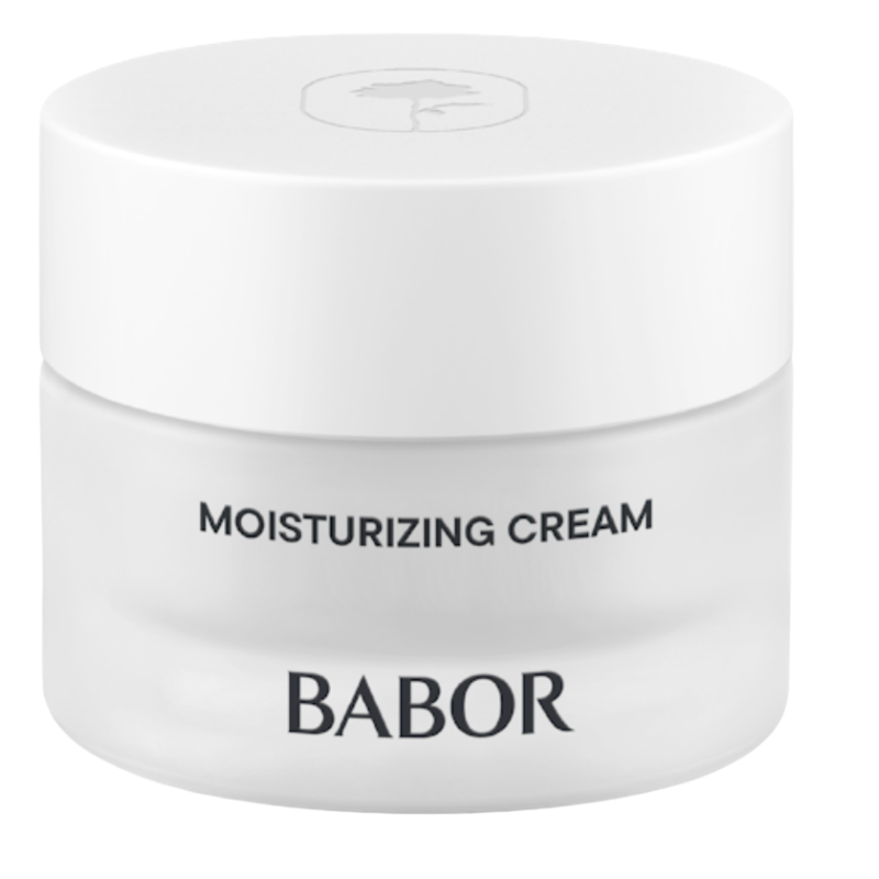 BABOR Moisturizing Cream in schlichtem, weißen Tiegel, feuchtigkeitsspendende Gesichtscreme für geschmeidige, hydratisierte Haut und ein gepflegtes, frisches Hautbild.