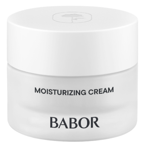 BABOR Moisturizing Cream in schlichtem, weißen Tiegel, feuchtigkeitsspendende Gesichtscreme für geschmeidige, hydratisierte Haut und ein gepflegtes, frisches Hautbild.